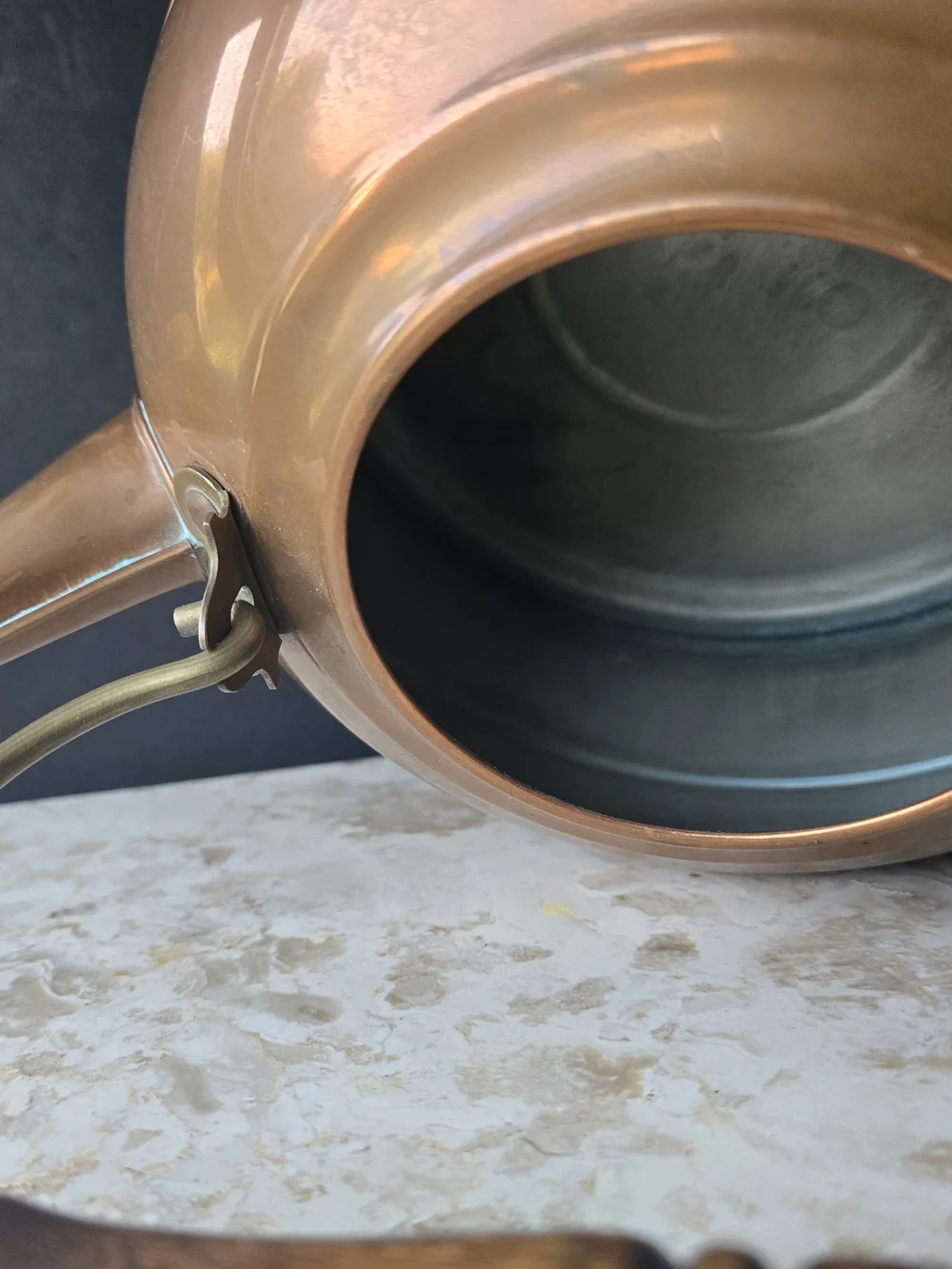 Copper-Tone Classic Whistling Teakettle with Wooden Handle